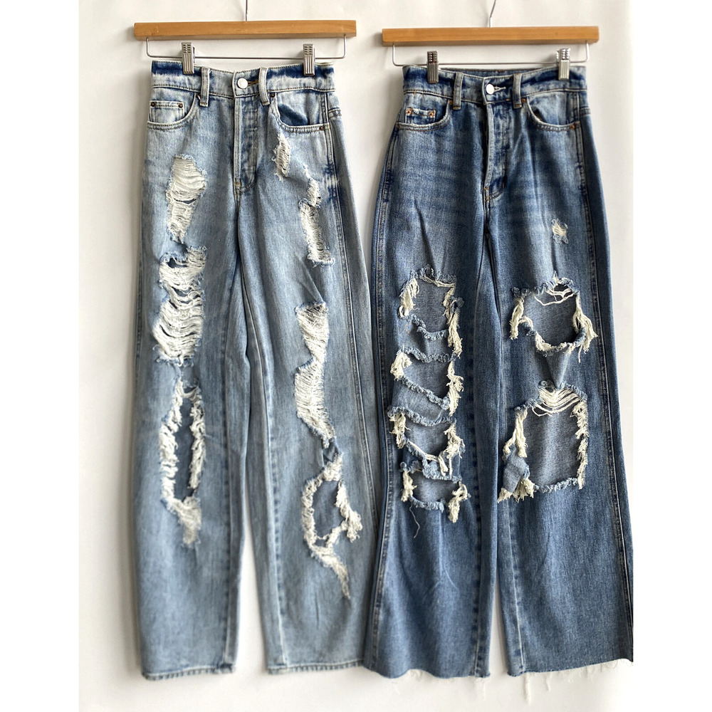 PACSUN Two Pairs of Ripped Baggy Jeans Stretch Button Fly Blue Size 22 NWOT